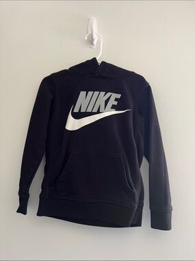 Kids Nike Black Hoodie with White/Silver Logo